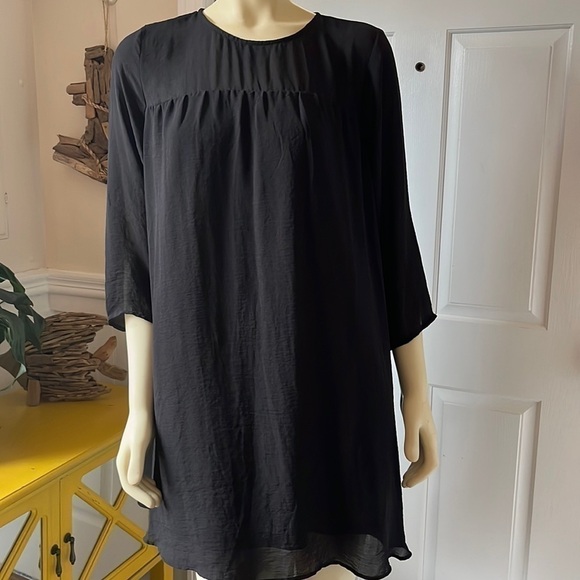 𝅺h&m Black Sheer Sleeves Tunic Shift Dress 14 - Picture 1 of 10